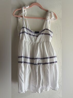 White Embroidered Tie-Shoulder Mini Dress